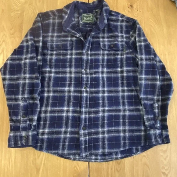 WOOLRICH Oxbow Flannel Over ShirtXXL Waist Pockets Plaid Blue warm cabin camp